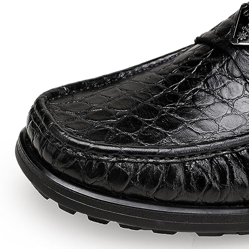 Image of Luxury Leather Dress Shoes for Mens, Fashion Crocodile Printed Thick Sole Slip on Loafer Shoes for Gentleman, Business