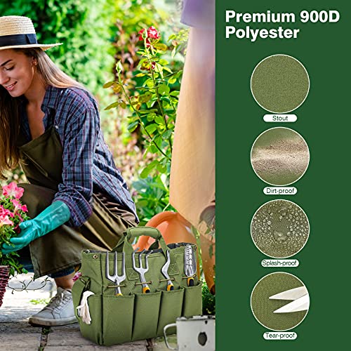 Roylvan Garden Tool Bag, Gardening Tote Bag with Multi-pockets, Long Adjustable Strap Electrician Tool Bags for Men Women, Wear-Resistant Multi-Purpose Tool Bag Organizer, 14 Inch, Dark Green