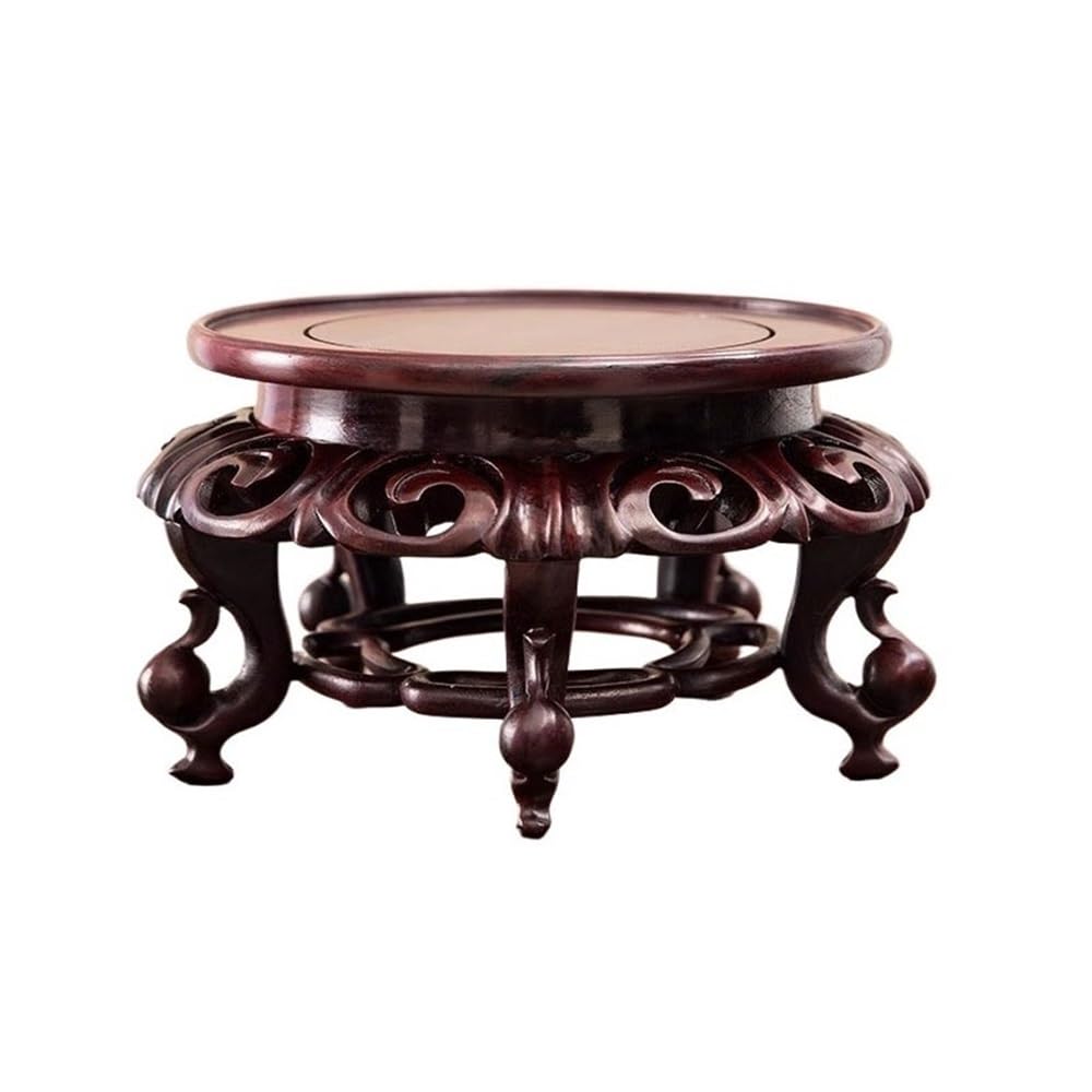 LJHFG63KUYT Pedestal Decor Mahogany Carving Round Base Ornaments, with Leg Home Vase Fishbowl Display Holder Indoor Holder(Medium)