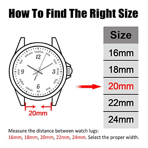 Universal 18mm 20mm 22mm 24mm Width Silicone Watch Band Replacement, Choose Size and Color (20mm, Black)