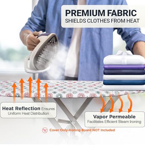 Image of Ironing Board Cover and Pad 15 inchx54 inch Extra Thick Natural Cotton, Scorch and Stain Resistant Padding, Standard Size Iron Board Cover with Fasteners Heavy Duty Elastic Edge, Heatproof Sunflora