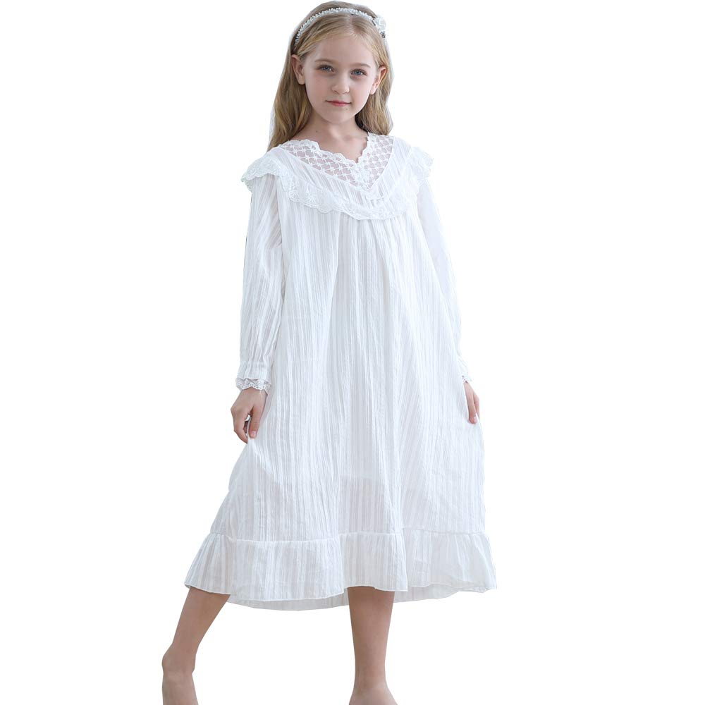 Girls Long Nightgown,Kids Cotton Princess Nightgowns Sleepwear Dress Toddler 3-12 Years