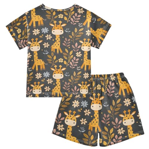 ALAZA Giraffe Flower Floral Pajamas Short Sleeve 2 Piece Sleepwear Top and Bottom Pajama Set Unisex2