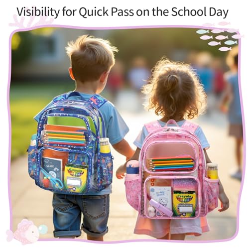 Clear Backpack for Girls 3 in 1 Set – 15 Inch Transparent Bookbag with Lunch Bag & Pencil Case, Pink Unicorn2