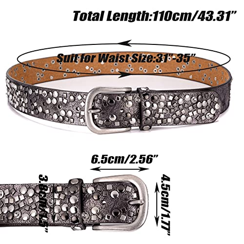 Women's Shiny Leather Waist Belt, Fashion Belt with Studded Rivets and Rhinestones2