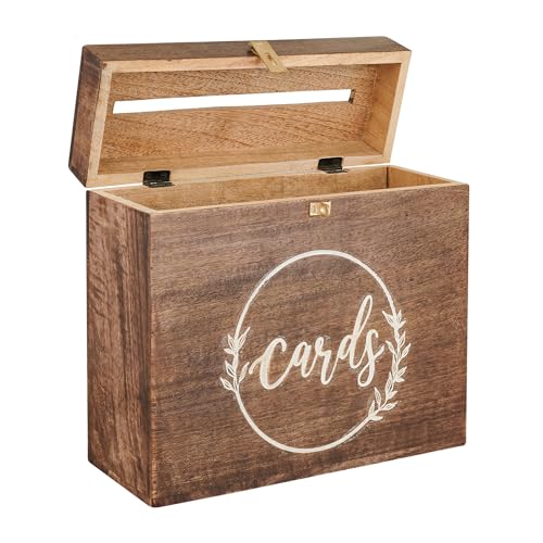 Wedding Card Box with Lock and Card Slit 12"X10"X4.5"- Distressed Finish Gift Card Box Wishing Well Card Box for Weddings, Receptions, Birthdays, Graduations, Baby Showers, Honeymoon Funds WBKH01 - Image 3