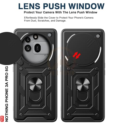 Image of Armor Bumper Back Cover Case for Nothing Phone 3A Pro 5G Rotating Camera Cover, Ring Holder & Kickstand | Heavy Duty & 360 Degree Protection Nothing Phone 3A Pro 5G Back Cover (Black)