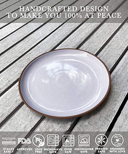 Mora Ceramic Dinner Plates Set of 6, 10 inch Dish Set - Microwave, Oven, and Dishwasher Safe, Scratch Resistant, Modern Rustic Dinnerware- Kitchen Porcelain Serving Dishes - Lavender Sugar