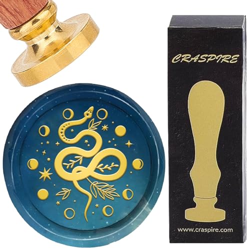 CRASPIRE Snake Wax Seal Stamp Moon Phase Star Retro Sealing Wax Stamp 25mm Removable Brass Head with Rosewood Handle for DIY Scrapbooking Invitation Wrap Envelopes Wine Packages