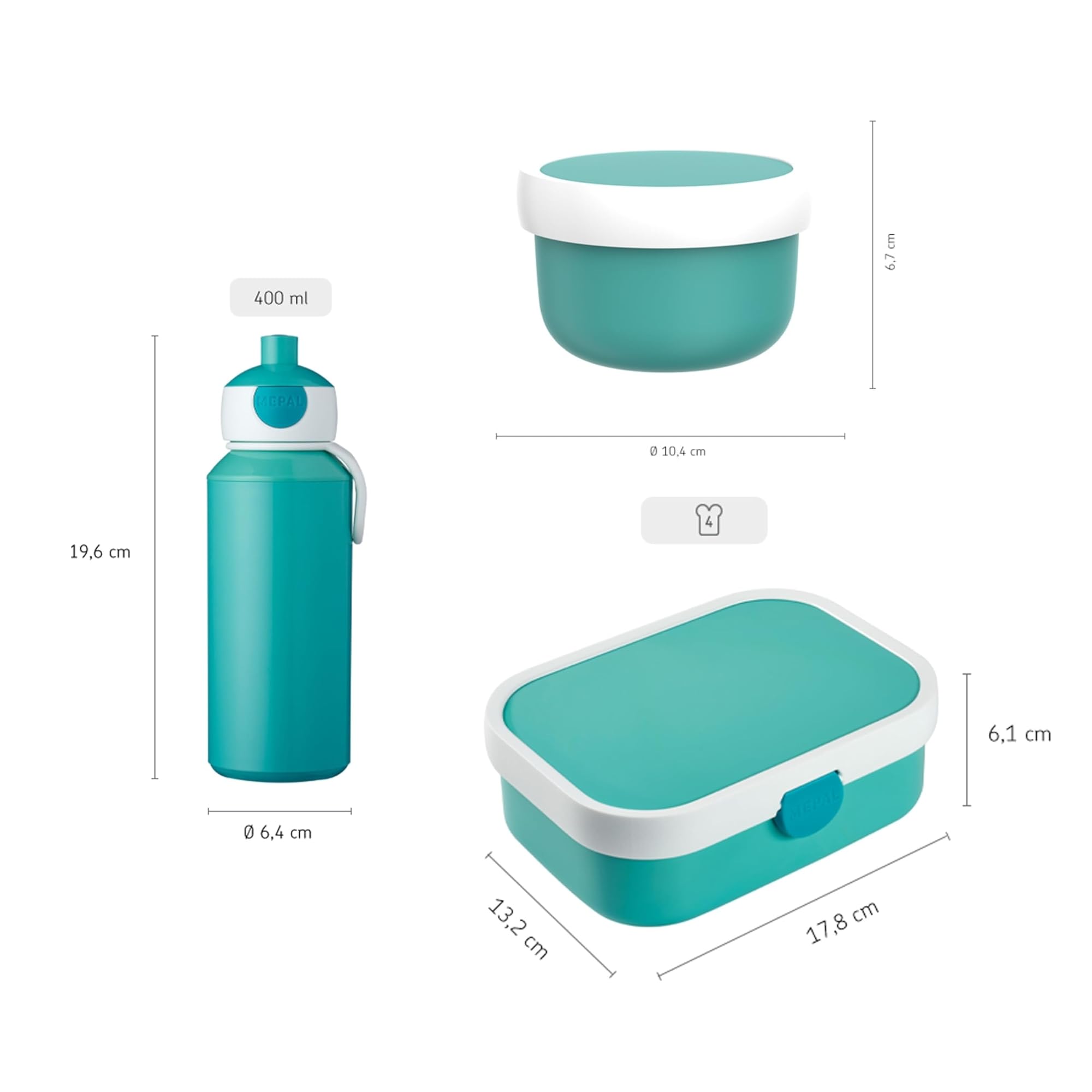 Mepal - Set de Almuerzo Campus - Fiambrera para Niños con Botella Pop-up, Fiambrera y Cajita para fruta - Set de Almuerzo para el Colegio o para Llevar - Sin BPA - 400 + 750 + 300 ml - Unicorn Glow