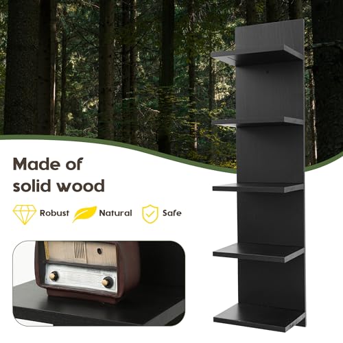 NIUBEST 5 Tier Wall Shelf,Vertical Floating Shelf,Home Decor Storage,Black - image 5