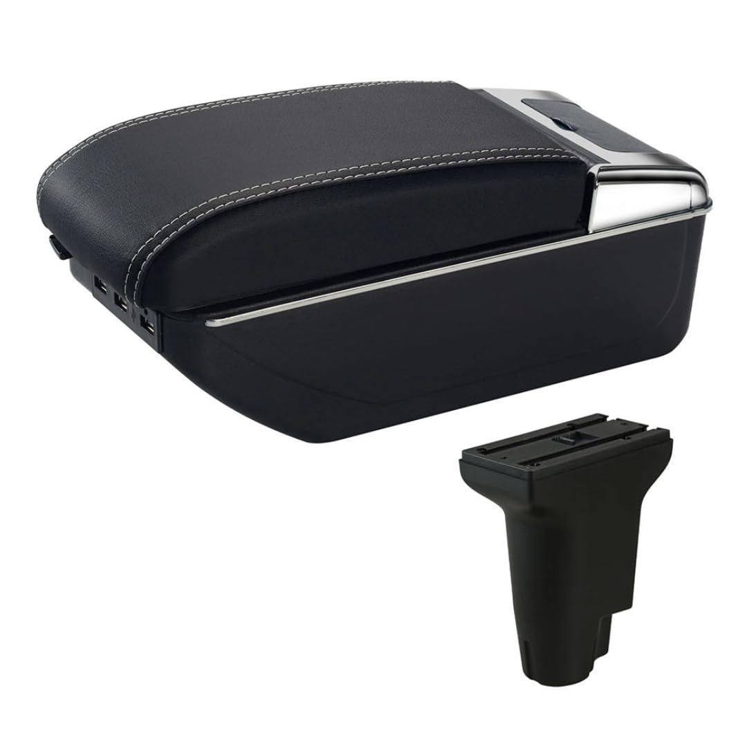 Toiumops Armrest for Fiat 500, Car Armrest Box Center Console Store Box(C3 White Line USB)