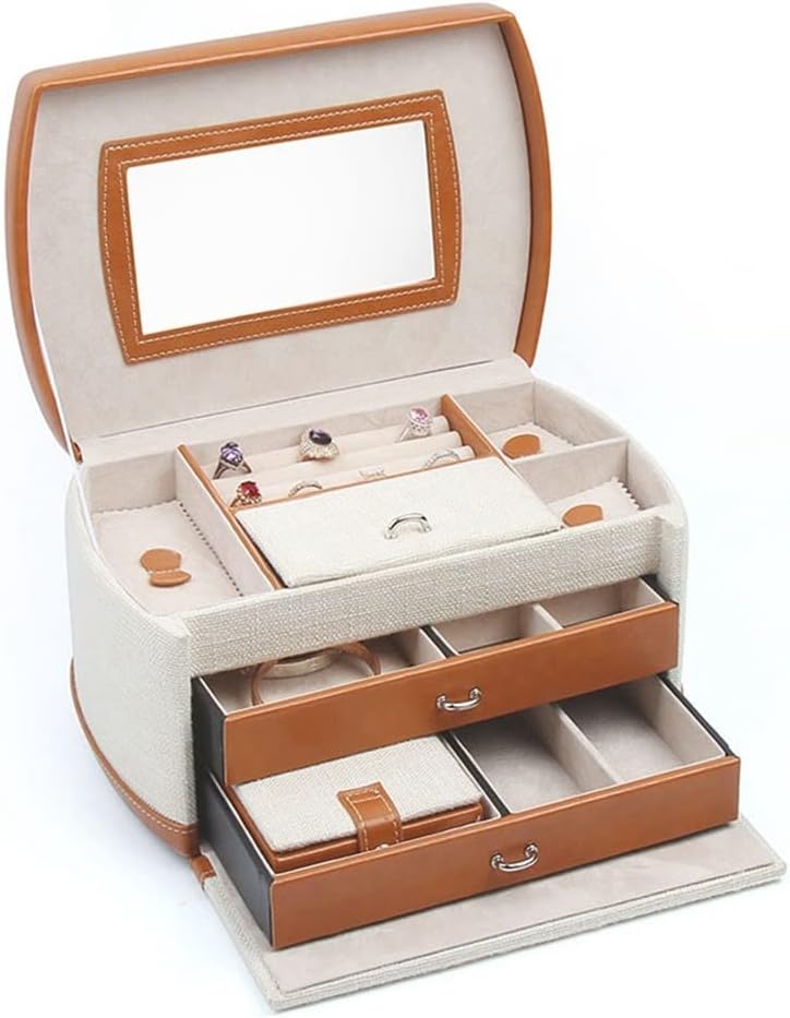 High Capacity Jewelry Box linen PU Leather Necklace Earrings Rings Bracelets Jewellery Boxes Storage Portable Case Casket