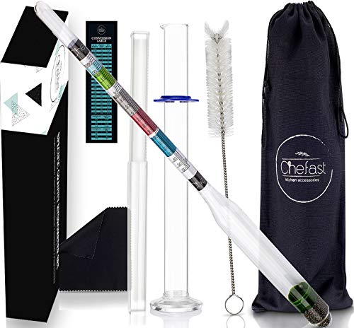 Chefast Hydrometer and Glass Test Jar for Wine, Beer, Mead and Kombucha