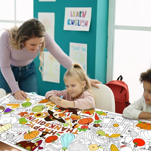 Image of Gatherfun Thanksgiving Activity Poster - 31.5 x 72 Inches,Turkey-Themed Party, Versatile Paper Coloring Banner /Table Cover for School Party Thanksgiving Decoration