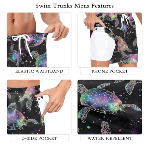 xigua Colorful Sea Turtles Mens Swim Trunks with Liner, 5 inch Quick Dry Mens Boardshorts for Beach3