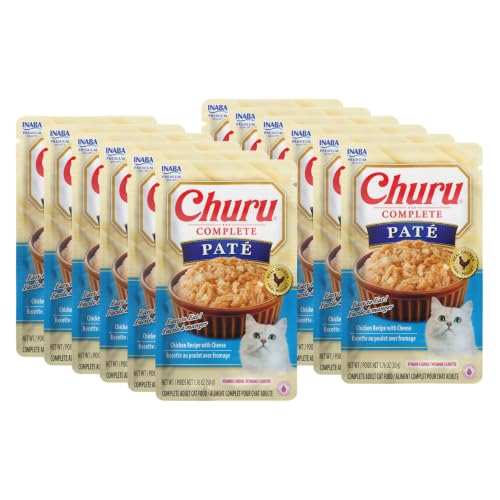 INABA Churu Complete Pate for Cats, Grain-Free, High Protein & Moisture, Wet Cat Food with Fish Oil, 1.76oz. Pouch, 12 Pouches, Chicken with Cheese Recipe - image 1