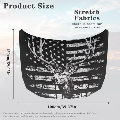 Image of American Flag Deer Print Hood Cover for Compact Car SUV Sedan Truck, Waterproof Stretchable Car Hood Wrap Blanket, Patriotic Decorations, Auto Accessories (59x39 Inch)