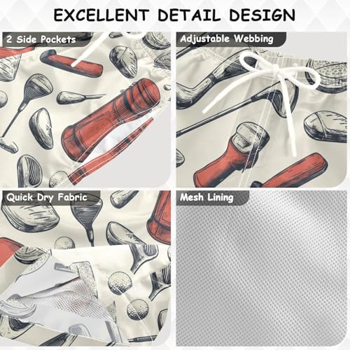 Pigsaly Boys' Swim Board Shorts Retro Golf Equipment Boy's Swim Trunks Kids Swimwear XS Multicolor3