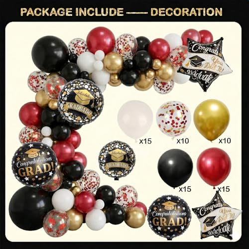 Image of Black and Red Graduation Decorations Class of 2026 - Graduation Balloon Boxes, Balloon Arch Garland Kit, Fringe Curtains, Party Decorations 2026 for Any Grades