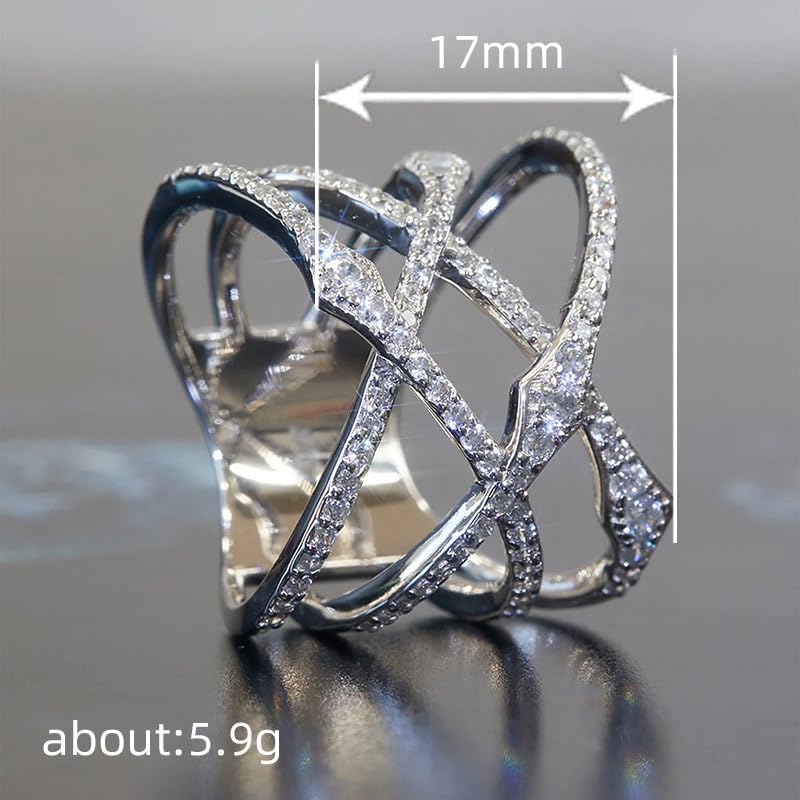 ENDLESSNESS & ETERNITY Criss-Cross X Ring CZ Cubic Zirconia Twist 14K Gold Plated Wedding Band Ring Chunky Statment Band Ring