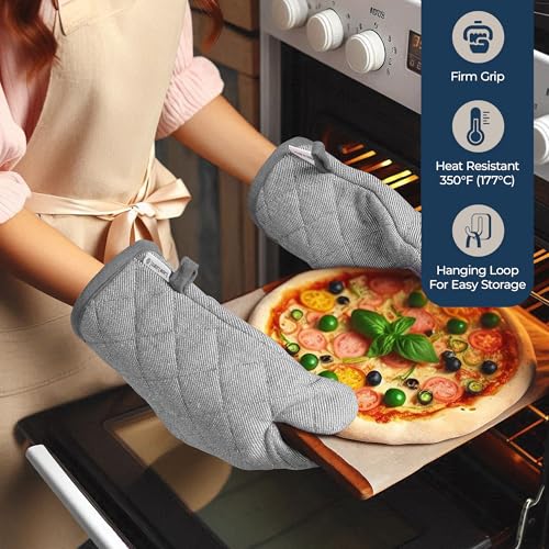 Image of LANE LINEN Kitchen Towels and Oven Mitt Set 20 Pc - Lint Free Cotton Dish Towels for Kitchen Drying, Cozy Terry Dish Rags, Flour Sack Towels for Sourdough Bread Proofing & Quilted Pot Holders - Grey