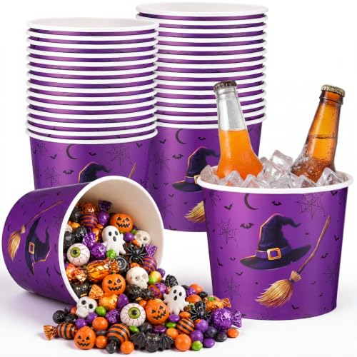 Hushee 50 Pcs Halloween Paper Food Bucket, Witch's Hat, 64 oz