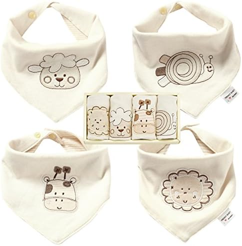 Bandana Bibs for Boys and Girls - Best for Drooling and Teething - 100% Natural Colored Organic Cotton Drool Bibs - 4 Packs, Perfect Baby Gift Set