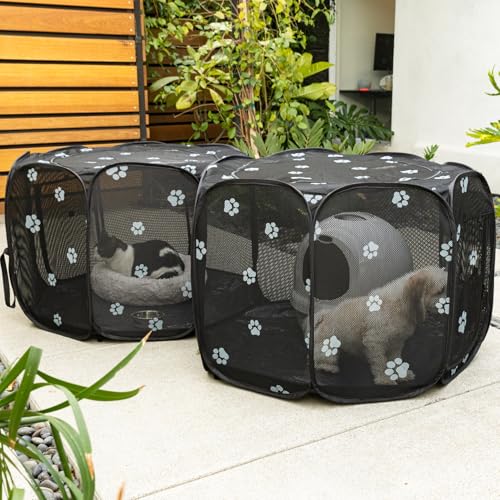 EighteenTek 2-in-1 猫用ベビーサークル、58インチ ポップアップ犬 ペット ベビーサークル 屋内 屋外 猫用 携帯ペットベビーサークル 子猫 子犬 折りたたみ式 プレイペン 猫 犬 テント クレート ケージ 犬小屋 (S, 長さ58インチ