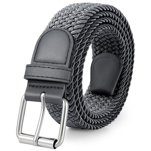 Image of JASGOOD Braided Stretch Belt for Men Golf Casual Fabric Elastic Woven Belt 1 3 /8 inch Adjustable Work