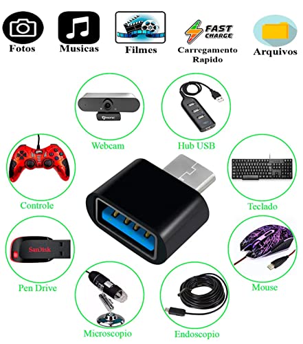 Adaptador Conector Otg Usb 3.0 Femea Para Usb Tipo C Macho 3.1 Dados e Carga, Celular Tablet Noteboo