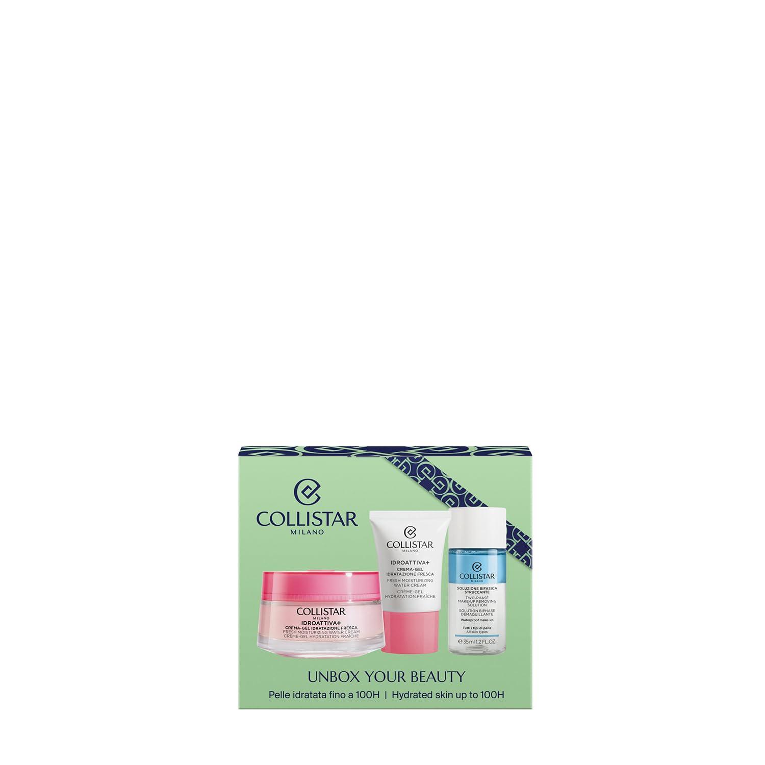 Collistar Idroattiva+ Cofanetto Regalo Donna Viso, Crema-Gel Idratazione Fresca, Mini Crema-Gel e Struccante Bifasico Waterproof, Idratante, Illuminante, Detergente, Tutti i Tipi di Pelle