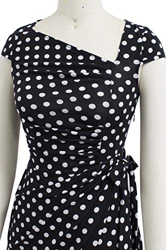 Image of Women's Vintage Cap Sleeves Asymmetrical Neckline Sheath Bodycon Casual Work Cocktail Party Pencil Faux Wrap Dresses