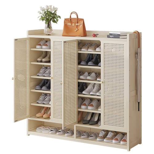 Armoire à chaussures chic en bambou brun et portes en rotin véritable
