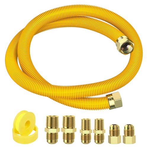 60 Flex Gas Line Gas Dryer Connector Kit Stove/Water Heater/Dryer Gas Line with Connectors 1/2 MIP 1/2FIP 3/4MIP 5/8 in.OD(1/2 in. IDCoated Corrugated Stainless Steel Tubing 15/16-16UN Nut