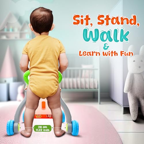 YOLAY Baby Walker Push Toy with Wheels, Sit-to-Stand Walker for Baby Boy and Girl 6-12 Months with Detachable Play Panel, Stable Handle, Early Learning Activity for Kids - Green - Thumbnail 4