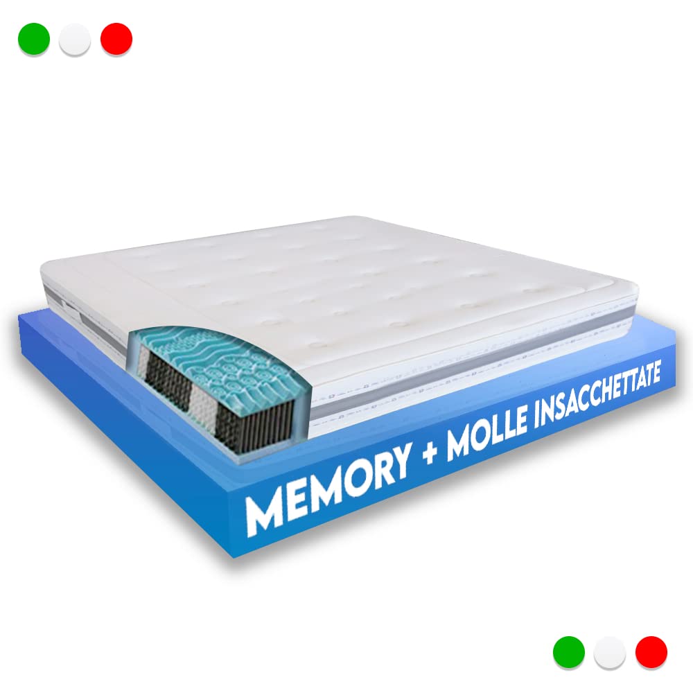 Guisil Marea | Materasso ORTOPEDICO in Memory Foam e Molle INSACCHETTATE Singole | H25 | Anallergico e Traspirante Made in Italy (Una piazza e mezzo | 140 x 190 x 25 cm)
