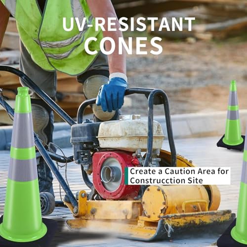 Image of BESEA 4 Pack 28 Inch Green Traffic Cones with Wide Weighted Base