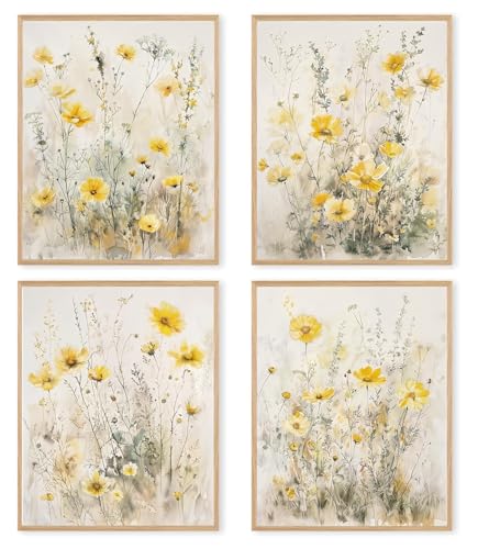 dzxnouart 4 pósteres de lienzo de flores botánicas, imágenes modernas de flores silvestres, pintura floral rústica para pared para dormitorio, oficina, sin marco (21 x 30 cm)