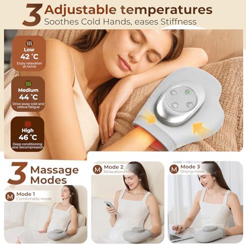 Miniatura 4 de Masajeador de Manos Eléctricos Inalámbrico con Calor y Compresión, 3 Modos 5 Niveles, Masajeador Eléctrico de Mano para el Alivio de la Artritis y el Túnel Carpiano, Regalo para Hombres y Mujeres