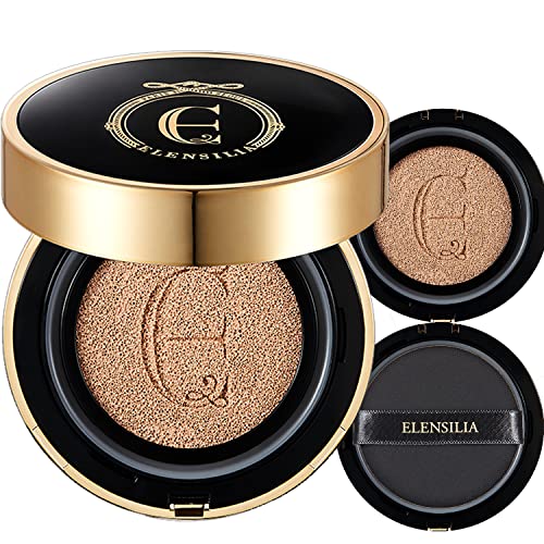 Elensilia Snail Mucin Essence Cover Cushion Premium 0.53 Oz. with Refill, Makeup Cushion Foundation with Sunscreen and Skin Care Benefits | Stem Cells, Peptides, Amino Acids, Hyaluronic Acids (#23 Natural Beige)