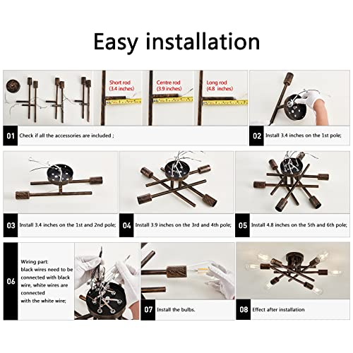 Image of ASGYISA 6-Lights Semi Flush Mount Ceiling Light Fixture Vintage Modern Bronze Matte Sputnik Chandelier Farmhouse Ceiling Lamp for Kitchen Bedroom Dining Room Living Room Entryway.