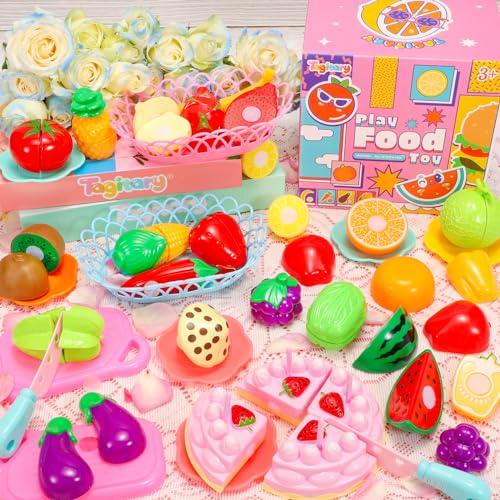 Pretend Play Food Set for Kids: Cutting Fruits, Veggies, Cake - Birthday Gift for Toddlers