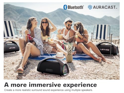 Image of Lenyes S873 Bluetooth Party Speaker with Auracast Technology, 400W Peak Power, Karaoke Speaker with 2 Wireless UHF Mics, 30000mAh Battery, 60W Fast Charging, IPX6, RGB Lights Guitar Input, App Control