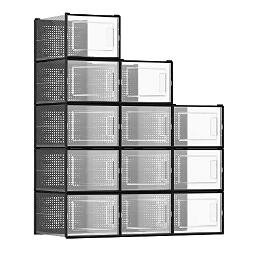 SONGMICS 12-Pack Stackable Clear Shoe Boxes (Size 13)