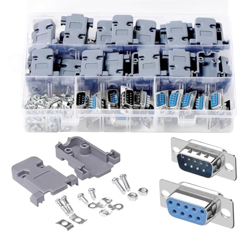 Laroal 10 Pares de Conectores de Soldadura DB9, Adaptador D-Sub de 9 Pines para Puerto Serie DB9 Paralelo RS232 con Cubierta de plástico (10 machos, 10 Hembras y 20 Conectores).