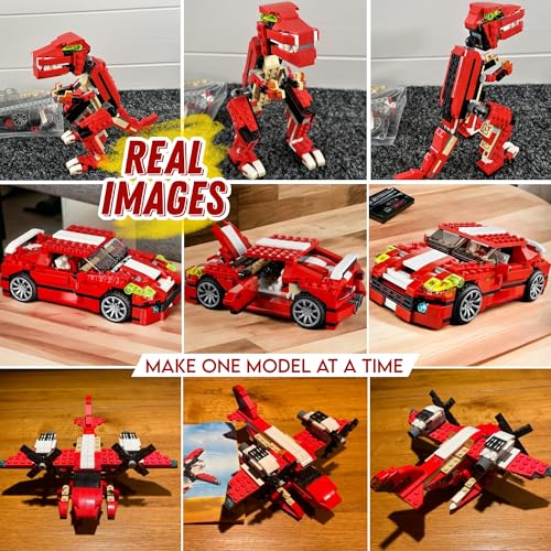 Image of Roaring Power 3-in-1 Dinosaur T. rex Toy Blocks Sports Car | Action Dinosaur Figures Build and Rebuild Toys | Additional Brickable Models | Ideal for Kids 6+ | Fun Educational Building Blocks