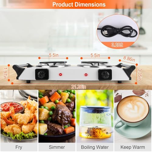 2000W Portable Electric Stove for Cooking，Electric Dual Burner Coil Heating Hot Plate Stove Countertop RV Hotplate with 5 Temperature Adjustments Portable Handles，Black by KOCASO - Used condition - Image 3