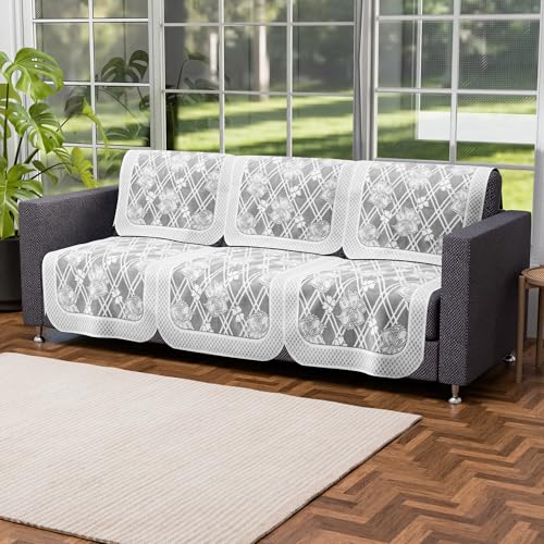 Image of Kuber Industries 5 Seater Anti Slip Sofa Covers for Home | Decorative Sofa Set Cover for Living Room | Protective Sofa Sheet & Sofa Seat Cover from Spill & Shot | Cross Flower Net - Grey