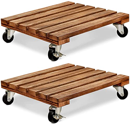 PETSUPS 2X Pflanzenroller aus Holz 30cm 100kg Outdoor Rollbrett Pflanzen Blumenroller